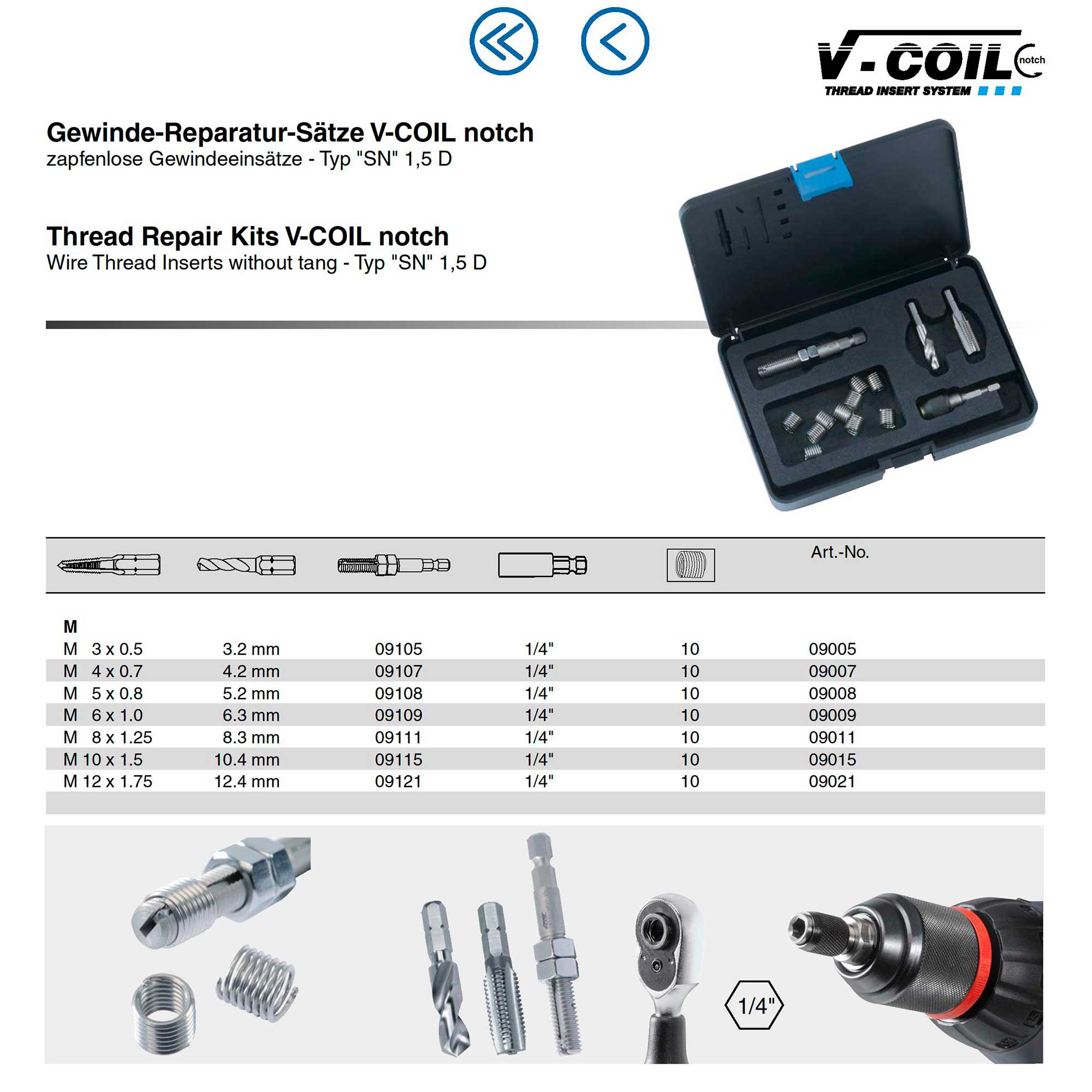 Набор для восстановления резьбы М 8,0х1,25 14пр V-Coil Notch Volkel 09011