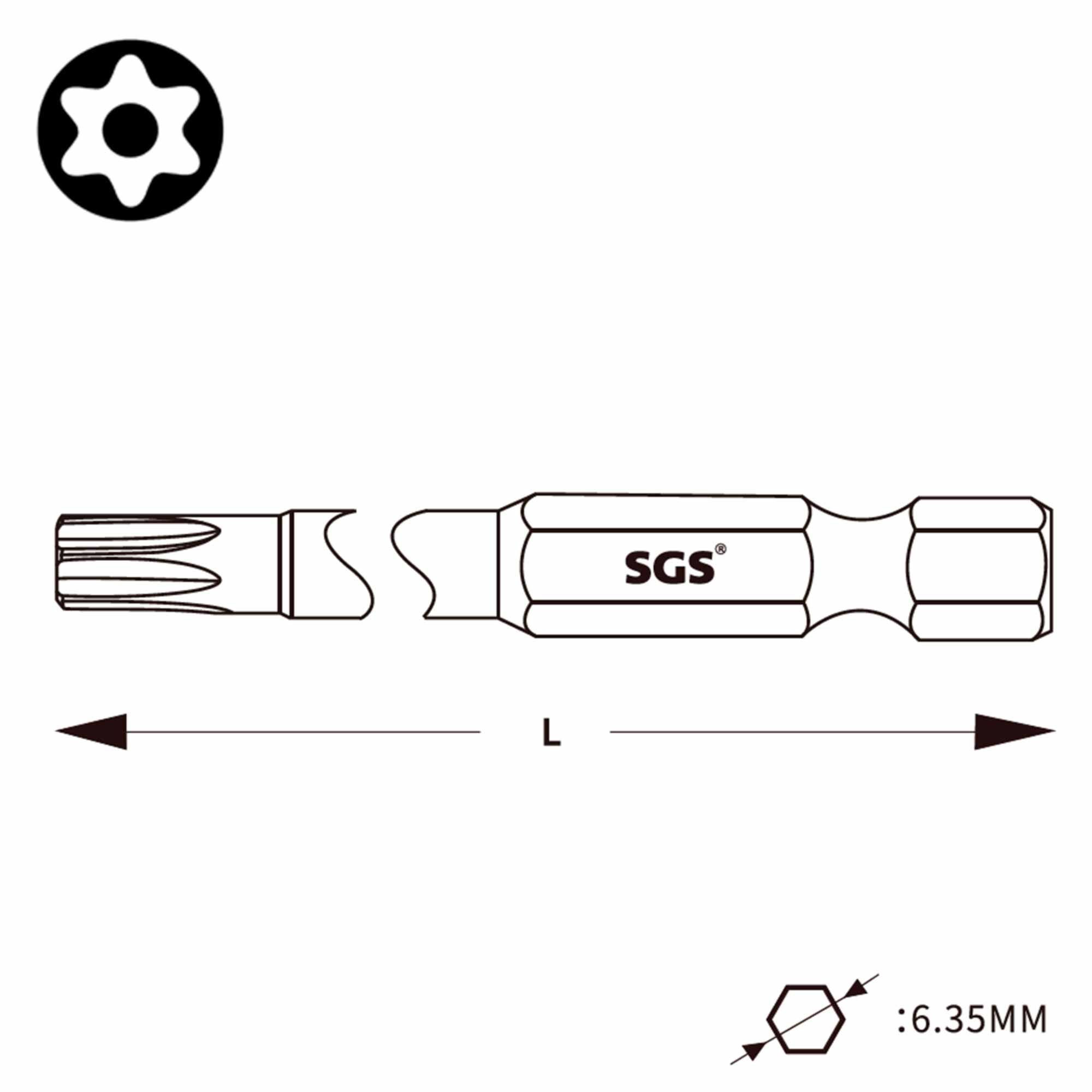 Бита SGS TORX TR с отверстием T15Hх90мм S2 1шт 6390-TT15